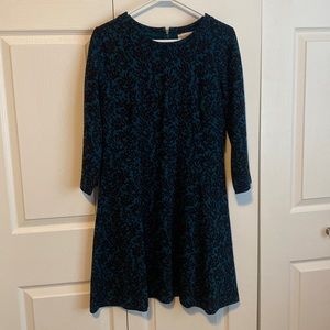 Loft 3/4 sleeve dress with black velvet detail